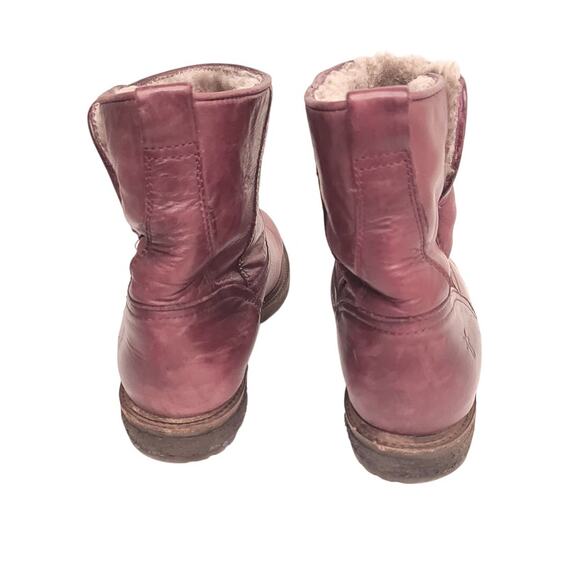 Frye MARA BUTTON SHORT boots,Leather Sheepskin Pull On Brown Size 8.5B - Picture 5 of 7